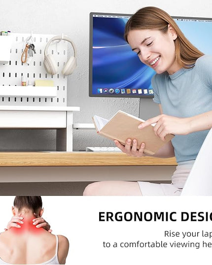 Pegboard Monitor Stand Riser,Computer Monitor Stand with 2 Hooks Cable Management Desk Organizer and Drawer for Laptop,PC,Computer,Printer,White