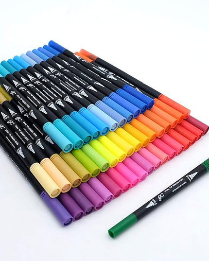 GC 72 Colors Dual Tip Brush Pens Highlighter 72 Art Markers 0.4mm Fine liners & Brush Tip Watercolor Pen Set for Adult and kids Coloring Books, Calligraphy, Hand Lettering, Note Taking