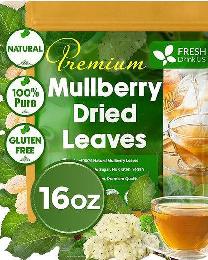 FreshDrinkUS, Permium 16oz Mulberry Leaves, 100% Natural & Pure from Mulberry Leaves, Loose Leaf Herbal Tea, No Additives, No Caffeine, Vegan