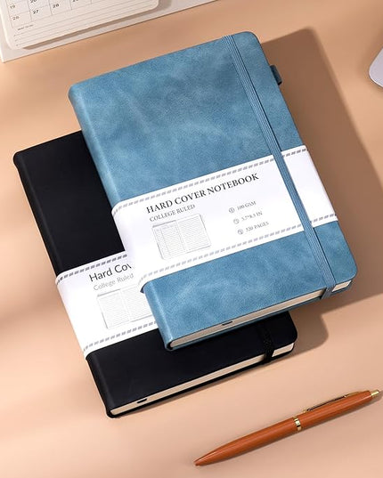 CAGIE 2 Pack Journals Notebooks for Women Men Leather Journals for Writing Hardcover A5 Journaling Notebooks Thick Journal Supplies Diary, Black& Blue