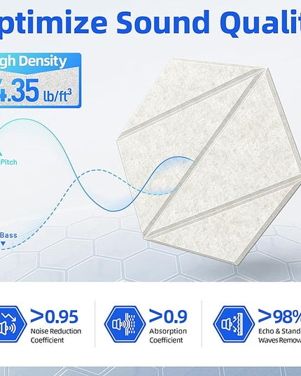 12 Pack Acoustic Panels with Self-Adhesive 12"X10"X0.4" Sound Proof Foam Panels for Walls, High Density Soundproof Wall Panels, Z-Line Hexagon Sound Dampening Panels for Home Studio Decor Office-Ivory