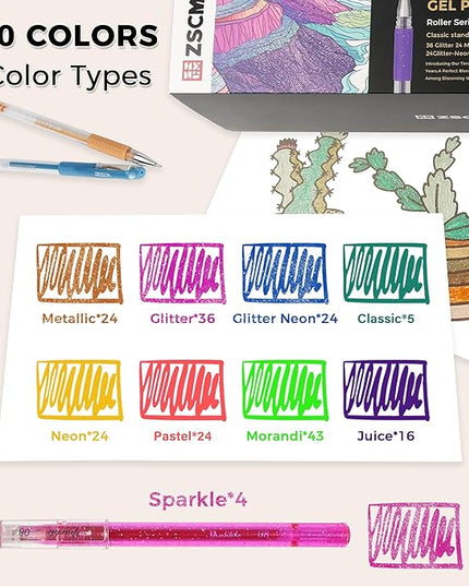 400 Pack Gel Pens for Adult Coloring Book, 200 Artist Colored Pens With 200 Refills, Fine Tip Metallic Glitter Gel Pens for Drawing Doodling Journaling Craft Art Supplies