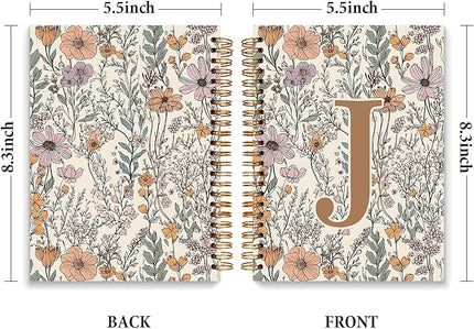 JXREQ Vintage Boho Floral Personalized Notebook, Initial Letter J Notebook Journal, Monogram Notebook, Monogrammed Gifts for Women, Boho Office Supplies, Flower Spiral Notebook 5.5x8.3