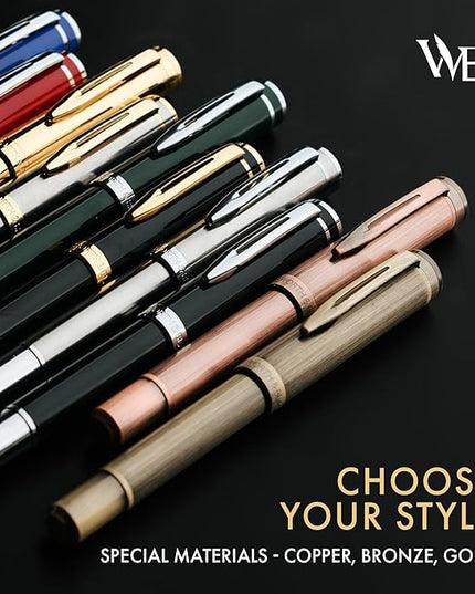 Wordsworth and Black Fountain Pen Mini EDC: Luxury Green Heavy Pocket Pen, Chrome Finish, Medium Nib, 6 Ink Cartridges, Ink Converter, Travel Refillable Writing Pen Gift Set, Men & Women