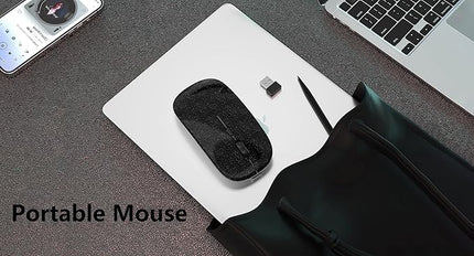 Wireless Bluetooth Mouse Rechargeable Laptop Mice Silent Slim Use(Bluetooth5.2 and Portable 2.4GHz USB Receiver)Dual Mode Computer Mouse for Laptop/iPad/Tablet/Apple/Computer/Mac(Bright Black)