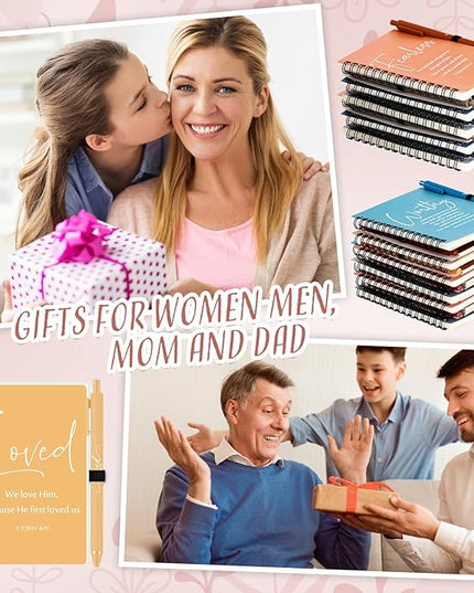 Kosiz Inspirational Valentines Christian Gifts Bulk A6 Notebook Prayer Journal with Pens Spiral Journal Religious Gift for Women Men Church Bible Study Group Teacher Coworker(48 Sets,Bright Color)