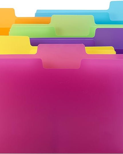 Smead SuperTab Poly Plastic File Folders for Documents, Set of 18 Plastic Folders, 1/3-Cut Tabs, File Folders Letter Size, Assorted Bright Colors, Office Supplies, School Supplies (10515)