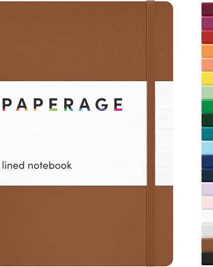 PAPERAGE Lined Journal Notebook, (Cognac), 160 Pages, Medium 5.6 in x 8 in - 100 GSM Thick Paper – Hardcover Journaling Notebook for Work, School & Note Taking