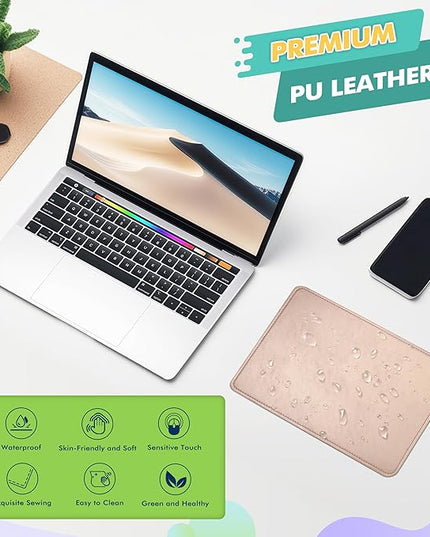 PU Leather Mouse Pad With Stitched Edge, Micro-Fiber Base, Non-Slip Waterproof for Computers, Laptop, 8x11 Inch (Champagne Gold)