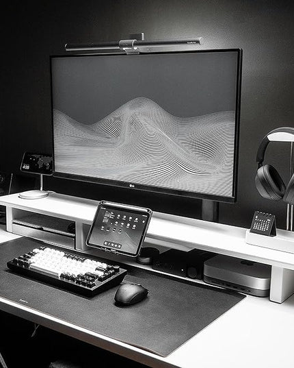 Raico Desk Cockpit Shelf Monitor Stand System Dual Screen Setup Wood Large Desk Accessory Organizer Unit (Matte White, Full Length v2 | 45.7 Inches)