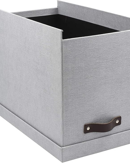 Bigso John File Box - File Storage Box and File Organizer for Important Paperwork - Durable Hanging File Box with Lid and Leather Handle - 7.36 in x 13.26 in x 10.51 in - Cream