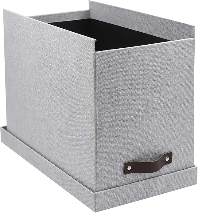 Bigso John File Box - File Storage Box and File Organizer for Important Paperwork - Durable Hanging File Box with Lid and Leather Handle - 7.36 in x 13.26 in x 10.51 in - Cream