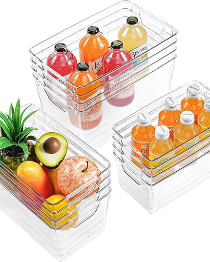 12 Pack Organizers and Storage, Pantry Organization and Storage Bins, Cabinet Organizer, Clear Plastic Storage Containers with Handle，Acrylic Storage Bins (4 Small&4 Middle&4 Large