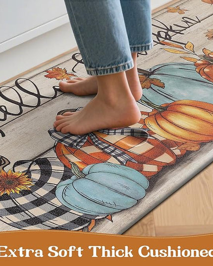 Pauwer Fall Kitchen Rugs Set of 2, Pumpkin Truck Anti Fatigue Kitchen Floor Mat, Non Slip Farmhouse Cushioned Kitchen Mats for Floor, Kitchen Runner Rug Floor Carpet Fall Harvest Thanksgiving Decor
