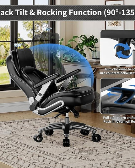 Big and Tall Office Chair, 600lbs Heavy Duty Desk Chair with 5D Arms, Adjustable Lumbar Support & Height, Tilt Function, PU Leather High Back Ergonomic Executive Computer Chair with 3'' Silent Casters