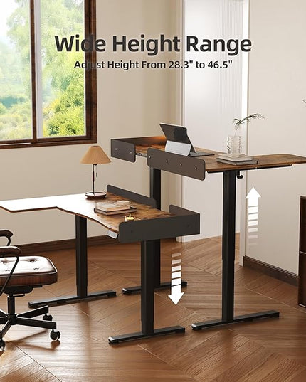 Claiks L Shaped Standing Desk, 55 Inch Electric Height Adjustable Desk Left Facing Corner Workstation with Splice Board, Rustic Brown