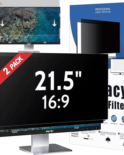 [2-Pack] 21.5 Inch Privacy Screen for Computer Monitor 16:9 Aspect Ratio, Eye Protection Anti Blue Light Glare Shield, 21.5inch Removable Black Blackout Anti Spy Desktop Security Private Filter