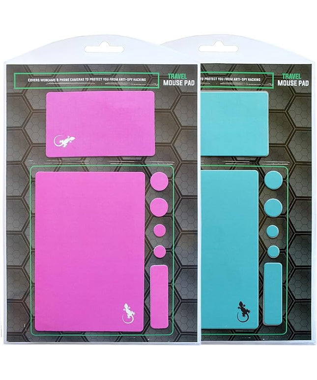 Mouse Pad Adhesive Bottom - Sticks to Any Surface - Portable - Webcam Covers and Screen Cleaner Included (2 Pack - Blue and Pink)
