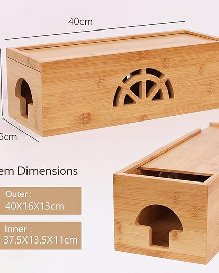 Extra Large Cable Management Box with Lid, Bamboo Cable Box for Cords, Power Strips or Surge Protectors, Hide Loose Wires Behind TVs, Home, Computers, Office Desks by HTB
