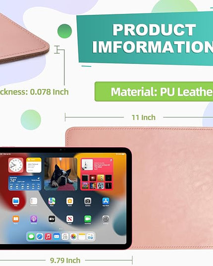 PU Leather Mouse Pad with Stitched Edge Micro-Fiber Base - Non-Slip Waterproof, 8x11Inch (Light Pink)