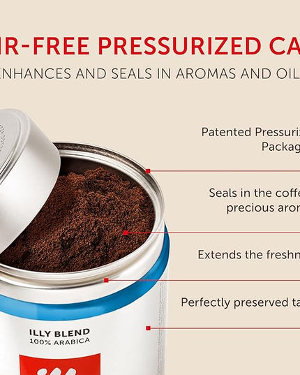 illy Decaf Ground Espresso Coffee, Classico Decaffeinated Medium Roast, 100% Arabica, Premium Italian Coffee, Pre-Ground for Espresso Machines, 8.8oz, 6 Pack
