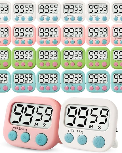 24 Pcs Digital Timer for Kids, Magnetic Countdown Kitchen Timer, Upgrade Loud Alarm Timers for Cooking, Kitchen, Exercise, Work, Study, Classroom, Outdoor Activities, Battery not Including