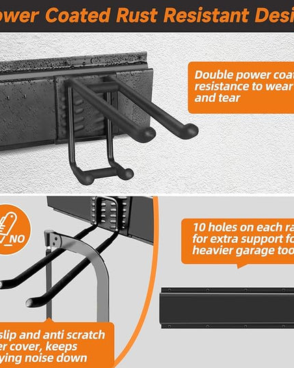 Garden Tool Organizer Wall Mount, Heavy Duty 48 Inches Garage Organization and Storage Racks for Yard Tools with 6 Hooks, Tool Hangers Holders for Hanging Folding Chair, Rake and Shovel