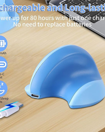 Wireless Mouse Ergonomic Vertical Mouse with Bluetooth & 2.4GHz USB Receiver 3 Buttons Rechargeable Silent Portable Optical USB Cordless Mice for Laptop PC Desktop Tablet Kids Adults Gifts (Blue)