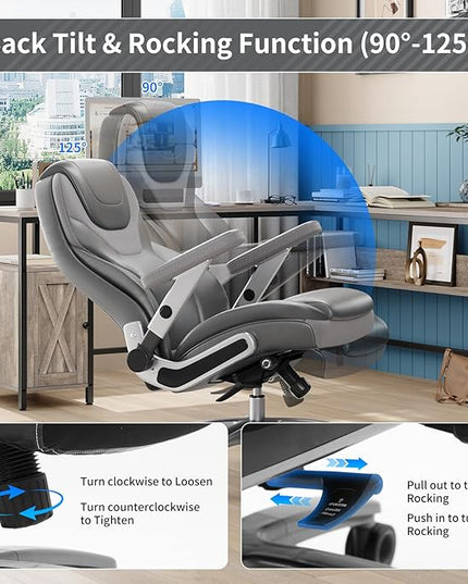 Big and Tall Office Chair with 5D Arms, 600lbs Fabric & PU Leather Heavy Duty Desk Chair, Adjustable Lumbar Support & Height, Tilt Function, High Back Ergonomic Executive Computer Chair