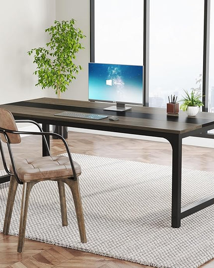 Tribesigns Modern Computer Desk, 70.8 x 31.5 inch Large Office Desk Computer Table Study Writing Desk Workstation for Home Office, Grey/Black