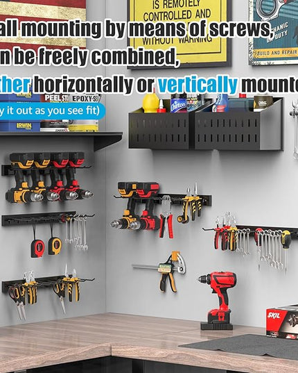 CCCEI 5 Modular Pegboard Strip Storage, Metal Peg Slat Wall Mount for Garage, Basement, Garden, Laundry Room Organization. Flexible Tool Organizer for Rake, Shovels, Crafting. Gifts for Men, Red.