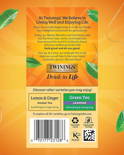 Twinings Camomile, Honey & Vanilla Herbal Tea Individually Wrapped Bags, 20 Count (Pack of 6), Naturally Caffeine-Free, Enjoy Hot or Iced, 120 Teabags