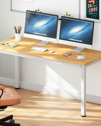 DlandHome Large Computer Desk, Composite Wood Board, Decent and Steady Home Office Desk/Workstation/Table 54.3inch Teak White