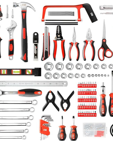 Prostormer 259-Piece Tool Kit, General Household Hand Tool Set with Plastic Storage Toolbox, Portable Complete Repair Tool Box for Home and Car (Red)