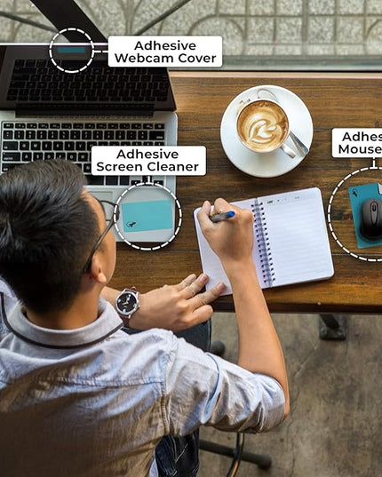 Mouse Pad Adhesive Bottom - Sticks to Any Surface - Portable - Webcam Covers and Screen Cleaner Included (2 Pack - Blue and Navy)