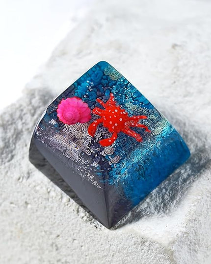 Red Crab and Pink Seashell Artisan Keycap Black Blue Ocean R1 SA Profile Custom Keycaps 1U ESC Handmade Gaming Resin Key Cap Cherry MX Switch Compatible Mechanical Keyboard Sea Lover Gift
