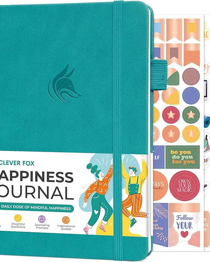 Clever Fox Happiness Notebook – Daily Positivity Journal for Women with Prompts & Positive Quotes – Affirmation & Self Esteem Gifts (Turquoise)