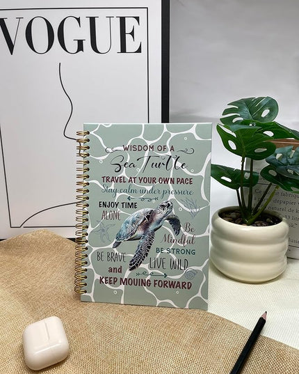 Cute Notebooks Journal For Women - Sea Turtle Dairy Funny Hardcover College Ruled Lined,5.8"X8.3",Pretty Spiral Meeting Notebook,Gifts For Sea Turtles Lover Men Friends On Birthday Christmas Mothers Day (Green)