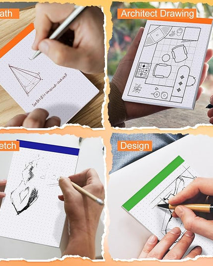 Tenceur 8 Pack Grid Paper Pad 4 x 6 Inch Graph Paper Pad, Graft Paper 30 Sheets Graph Ruled Grid Pad Notebook Notepads Memo Pads Math Grid Note Pad Scratch Pads Assorted Colors(Dot Grid)