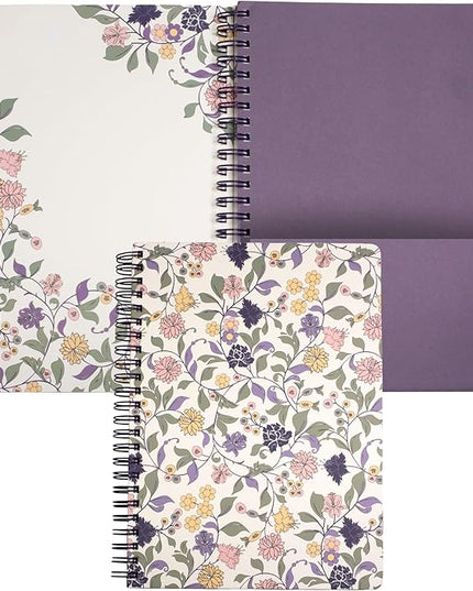 Steel Mill & Co Cute Floral Mini Spiral Notebook, 8.25" x 6.25" Journal with Durable Hardcover and 160 Lined Pages, Purple Vine Ditsy