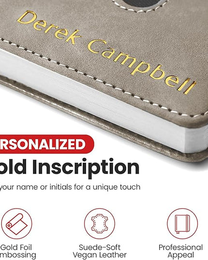 Promot Personalized Notebook - A5 Lined Leather Bound Journal for Writing Women Men - Hardcover Executive Notebook, Daily Journal, Travel Diary, Gift Idea, Custom Embossed Text with Gold Metallic Foil