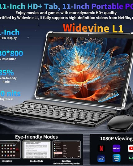 2026 Android 15 Tablet, 11 inch Tablet with Keyboard, 24GB+256GB+2TB Expand, Octa-Core, 8000mAh, Gemini AI Tablets PC with 5G/2.4G WiFi, BT5.0, GPS, 2 in 1 Tablets with Case, Mouse, Stylus(Silver)