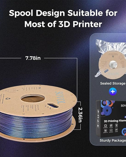 Sovol 3D Printer Silk Shiny Multicolored Fast Change Rainbow PLA 1kg (2.2 lbs) Spool 3D Printing Materials, Dimensional Accuracy +/- 0.03 mm, 1.75 mm, Glittery Dark Rainbow