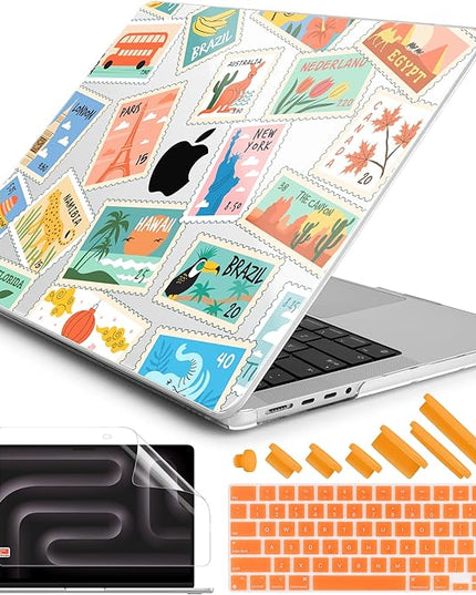 DONGKE Case for M5 MacBook Pro 14 inch 2025 2024-2021 M4 M3 M2 M1, Plastic Hard Shell Cover Compatible with A3434 A3112 A3401 A3185 A2992 A2779 A2442, Retina XDR Display & Touch ID, Post Stamps