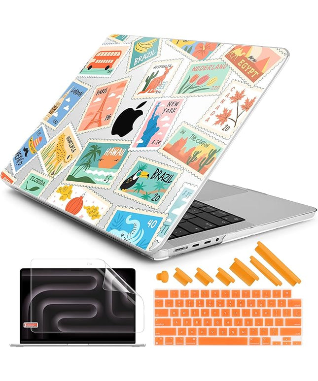 DONGKE Case for M5 MacBook Pro 14 inch 2025 2024-2021 M4 M3 M2 M1, Plastic Hard Shell Cover Compatible with A3434 A3112 A3401 A3185 A2992 A2779 A2442, Retina XDR Display & Touch ID, Post Stamps