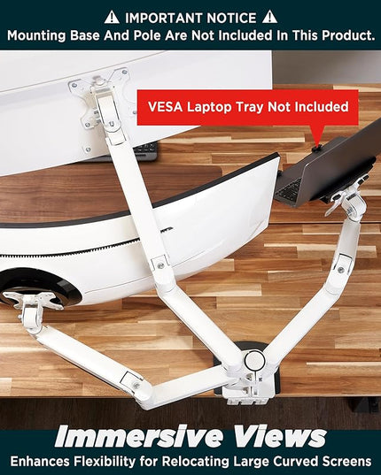 Heavy Duty Extension Arm [Accessory Only - Requires MA20PW-S Single Monitor Arm for Use] Dual 49" Vertical Stacked Monitor Mount Height Adjustable - 100x100 VESA Mount, White, MA20PW-A