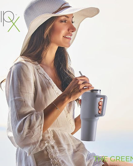 SIPX™ 40 oz Insulated Tumbler with Handle & Straw – Vacuum Insulated Stainless Steel, Leakproof, Cupholder Friendly – Perfect for Iced Coffee, Water & Travel – Grey