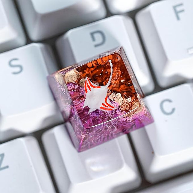 Manta Ray Artisan Keycap Brown Purple Ocean Coral R1 SA Profile Custom Sea Creatures Keycaps 1U ESC Handmade Gaming Resin Key Cap Cherry MX Switch Compatible Mechanical Keyboard Manta Ray Lover Gift