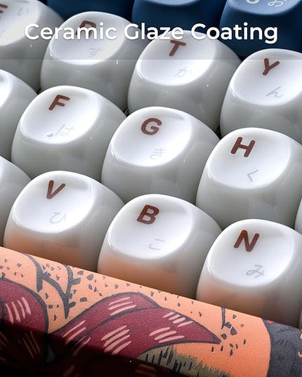 OHY XVX MOA Profile Keycaps Set, Japanese Mount FujiTheme 132 - Key White & Blue Custom Keycaps with PBT + Frosted Translucent PC Material for ANSI Layout Mechanical Keyboards- - Musashi Senju