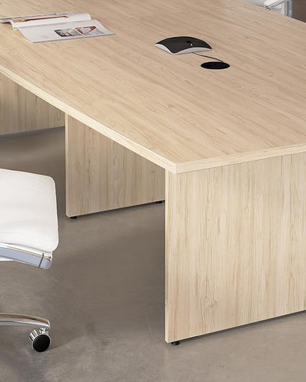 Bush Business Furniture 120-inch Office Conference Table with Wood Base, Boardroom Meeting Space for 10 Users, Natural Elm